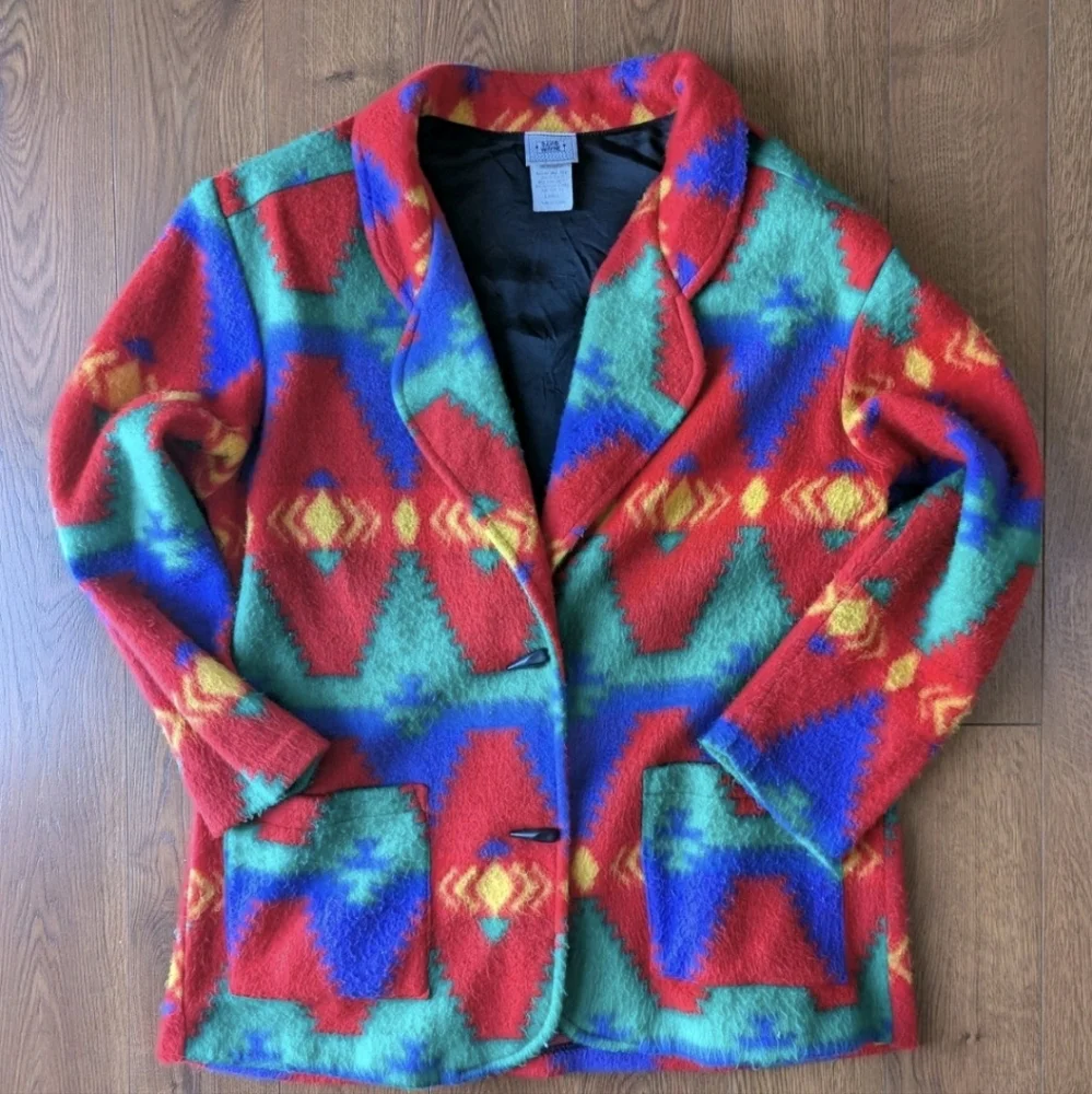 David Wayne Vintage Fleece Southwest Print Two Button Jacket Women's Large - Picture 9 of 11